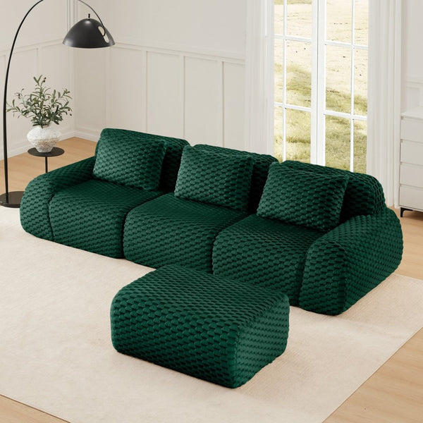 English Elm 114" Modular L-shaped Sectional Flannelette Sofa with Ottoman for Spacious Living Rooms Green W714S01526