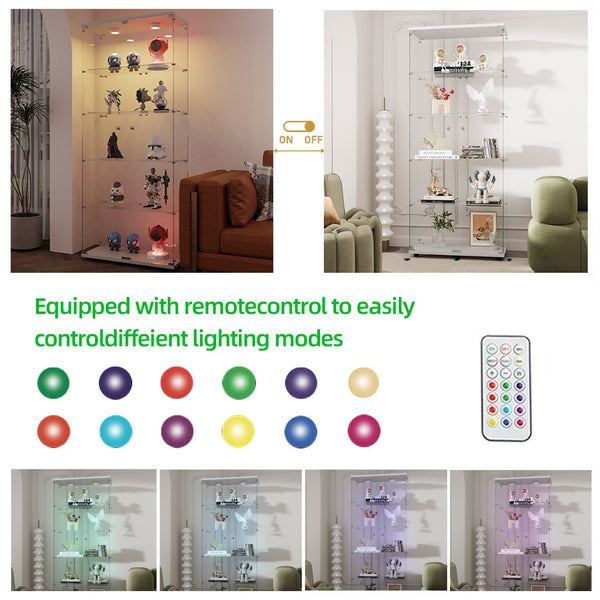 English Elm Tempered Glass Display Cabinet With Paipai Lighting & Locks, Adjustable Feet For Uneven Floors, White W3155S00022-GIGA