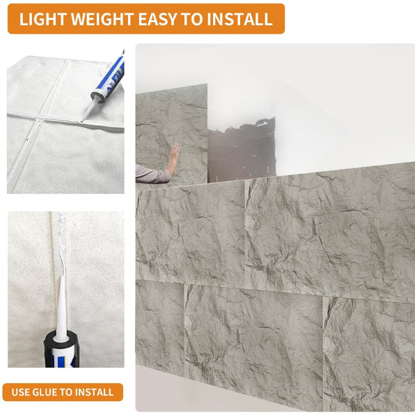 English Elm 3d Faux Rock Stone Polyurethane Wall Panels Lightweight Waterproof Interior Accent Set Light Grey W347P464223