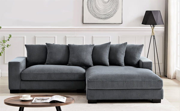 English Elm Luxe Oversized L-Shaped Sectional Couch With Chaise - Dark Grey Corduroy Sofa For Modern Living Rooms B2735S00004