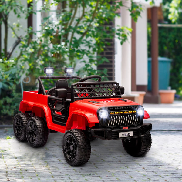 English Elm Qaba 12v Four Motor Kids Electric Ride on Truck with Trailer and Parent Remote Red W2225P249884
