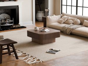 English Elm 31.5'' Square Wood Veneer Flip Top Storage Coffee Table with Slat Detail for Living Rooms Walnut W1435P375246