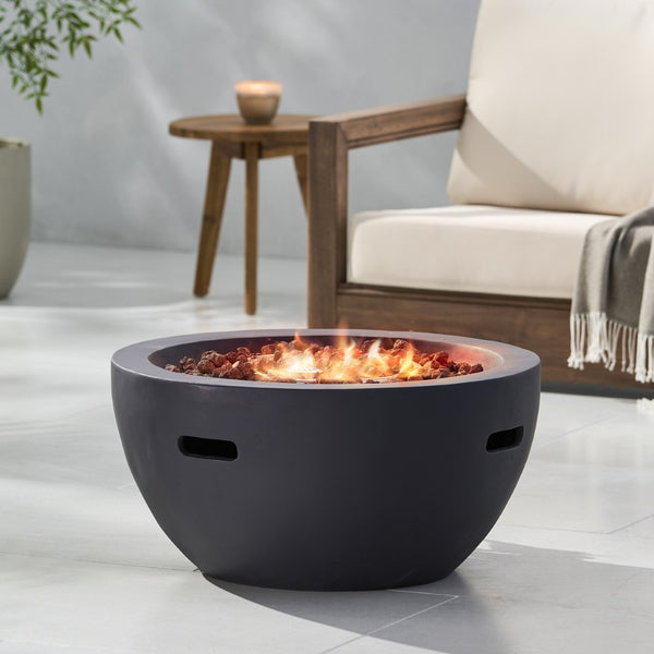 English Elm 27" Mgo Bowl Fire Pit 40000 Btu Propane Concrete Finish Outdoor Patio Focal Point N772P401888B