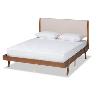 Baxton Studio Baxton Studio Mid-Century Modern Upholstered Platform Bed with Walnut Finish and Stylish Comfort Full MG0008S-Beige/Walnut-Full
