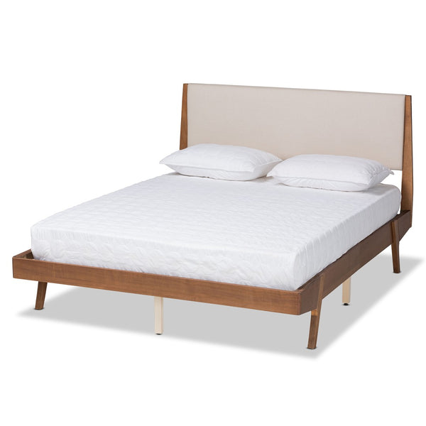 Baxton Studio Baxton Studio Mid-Century Modern Upholstered Platform Bed with Walnut Finish and Stylish Comfort Full MG0008S-Beige/Walnut-Full