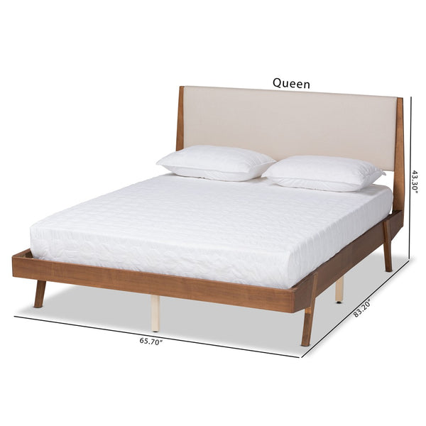 Baxton Studio Baxton Studio Mid-Century Modern Upholstered Platform Bed with Walnut Finish and Stylish Comfort Full MG0008S-Beige/Walnut-Full