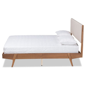Baxton Studio Baxton Studio Mid-Century Modern Upholstered Platform Bed with Walnut Finish and Stylish Comfort Full MG0008S-Beige/Walnut-Full