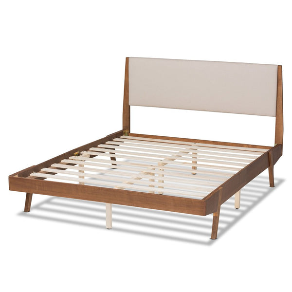 Baxton Studio Baxton Studio Mid-Century Modern Upholstered Platform Bed with Walnut Finish and Stylish Comfort Full MG0008S-Beige/Walnut-Full