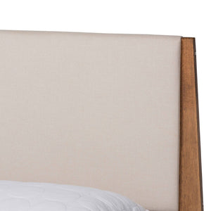 Baxton Studio Baxton Studio Mid-Century Modern Upholstered Platform Bed with Walnut Finish and Stylish Comfort Full MG0008S-Beige/Walnut-Full