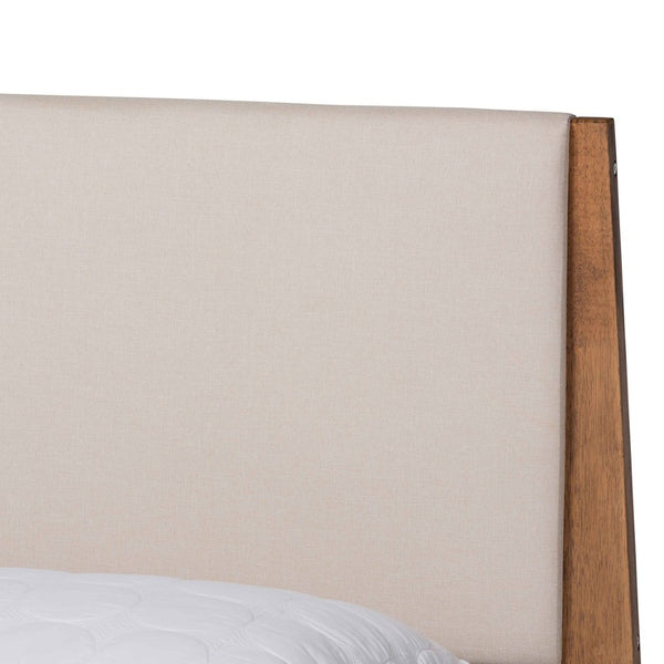 Baxton Studio Baxton Studio Mid-Century Modern Upholstered Platform Bed with Walnut Finish and Stylish Comfort Full MG0008S-Beige/Walnut-Full