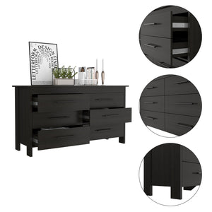 English Elm Luxor Six Drawer Double Dresser Black - Modern Minimalist Particle Board, Sturdy Legs & Metal Gliders B128S00101