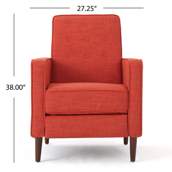 English Elm Christopher Knight Home® - Fabric Recliner Chair Mid-Century Modern Pushback Single Sofa with Tufted Cushion, Birch Legs, Cozy Comfort Orange 60741.00MORG