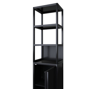 English Elm BLACK Bamboo Tall Slim Cabinet with Shutter Door, 3-Tier Freestanding Linen Tower for Kitchen Bath 39x18x9" W2207P272658