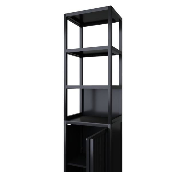 English Elm BLACK Bamboo Tall Slim Cabinet with Shutter Door, 3-Tier Freestanding Linen Tower for Kitchen Bath 39x18x9" W2207P272658