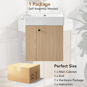 English Elm 21.6 Modern Floating Bathroom Vanity with Ceramic Basin, Wave Door, Rose Gold Handle, Space-Saving Wood N729P170390D