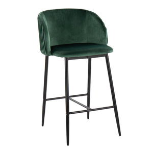 English Elm Fran Pleated Counter Stool Set Of 2 - Luxurious Green Velvet & Sturdy Black Metal For Modern Spaces B202S00274
