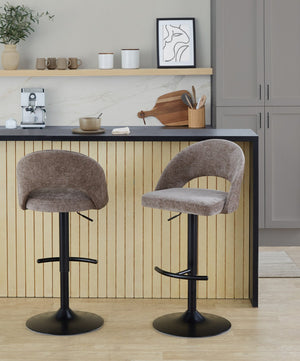 English Elm Adjustable Swivel Barstools Set of 2 Fabric Seat Black Metal Base Kitchen Counter Brown B202S02001