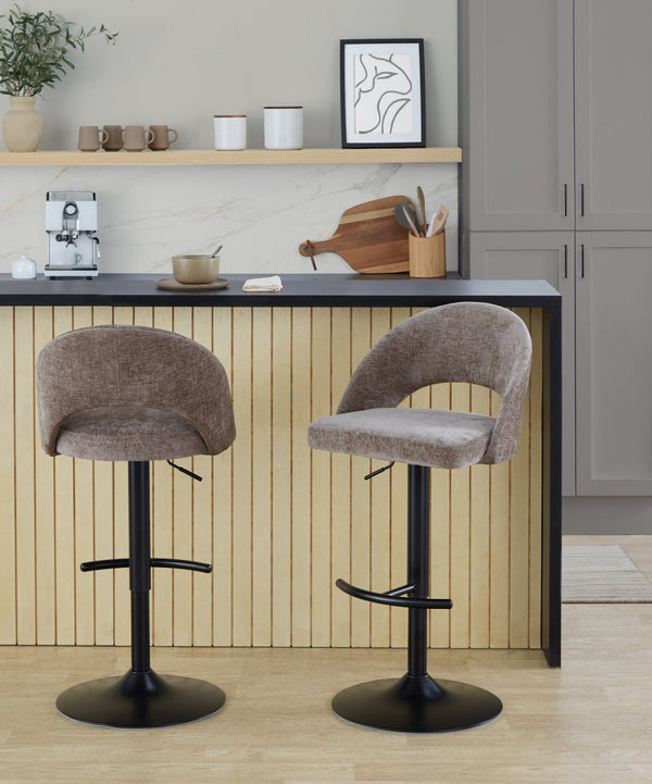 English Elm Adjustable Swivel Barstools Set of 2 Fabric Seat Black Metal Base Kitchen Counter Brown B202S02001