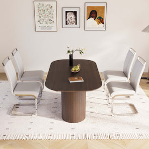 English Elm 63" Modern Mid-Century Brown Mdf Dining Table & 4 Pu Armless Chairs Set For Stylish Entertaining W2189S00671