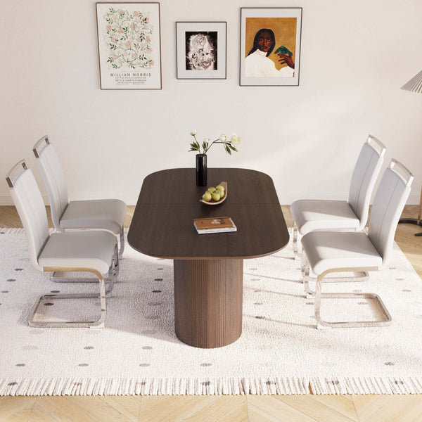 English Elm 63 Five Piece Mdf Dining Set with Pu Chairs and Silver Metal Legs for Modern Kitchens W2189S00886