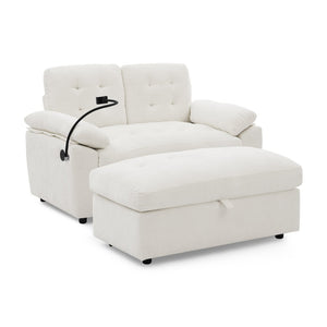 English Elm Leisure Chenille Two Seat Reclining Sofa with Usb Port Storage Ottoman Padded Armrests Beige W487S00520