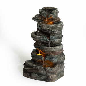 English Elm 6-tier Cascading Resin Stone Fountain with Warm Led Lights for Patio and Garden W853P412664