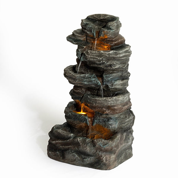 English Elm 6-tier Cascading Resin Stone Fountain with Warm Led Lights for Patio and Garden W853P412664