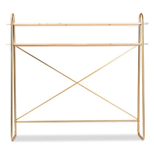 Baxton Studio Baxton Studio Merida Glam Over-Bed Shelf – Luxe Gold Metal & Natural Wood 2-Tier Storage Display Unit JY-0004-Natural/Gold-Queen Shelf