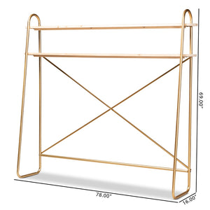 Baxton Studio Baxton Studio Merida Glam Over-Bed Shelf – Luxe Gold Metal & Natural Wood 2-Tier Storage Display Unit JY-0004-Natural/Gold-Queen Shelf