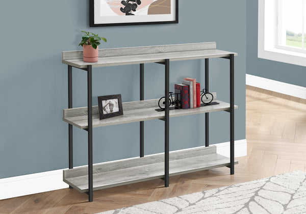 English Elm Accent Console Table: Sleek Grey Laminate & Black Metal, Perfect For Narrow Spaces & Modern Decor B2710P218988