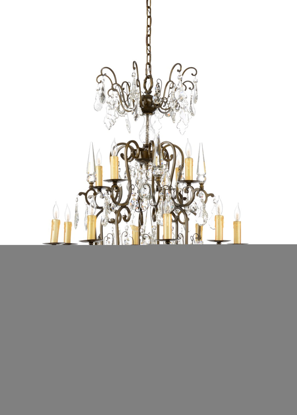 Wildwood Esmerado Bronze Crystal Chandelier — 12-Light, 46"H X 33"W Elegant Iron Frame With 9Ft Chain 1163