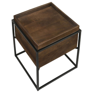 English Elm Ondrej Dark Brown Square Side Table with Removable Tray, Mango Wood Top & Iron X-Style Legs, 22"H (98) B062P344931