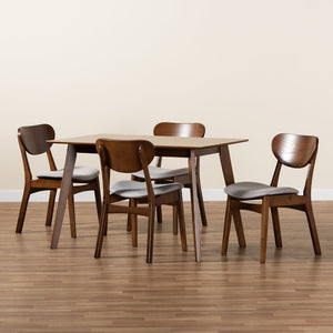 Baxton Studio Baxton Studio Mid-Century Modern Dining Set - 5-Piece Grey Upholstered & Walnut Wood Charm for Homes Katya Grey RH378C-Grey/Walnut-5PC Dining Set