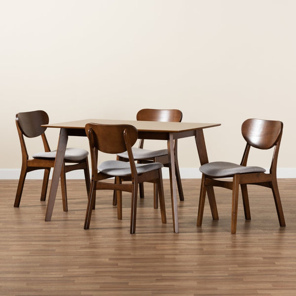 Baxton Studio Baxton Studio Mid-Century Modern Dining Set - 5-Piece Grey Upholstered & Walnut Wood Charm for Homes Katya Grey RH378C-Grey/Walnut-5PC Dining Set