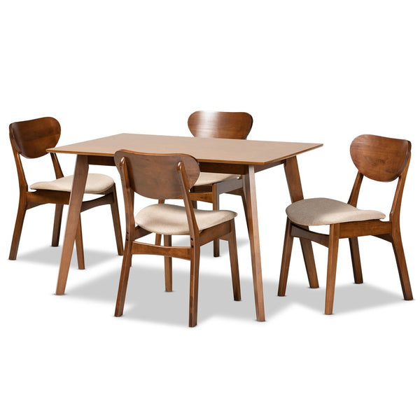 Baxton Studio Baxton Studio Mid-Century Modern Dining Set - 5-Piece Grey Upholstered & Walnut Wood Charm for Homes Katya Sand RH378C-Sand/Walnut-5PC Dining Set