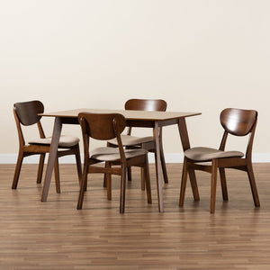 Baxton Studio Baxton Studio Mid-Century Modern Dining Set - 5-Piece Grey Upholstered & Walnut Wood Charm for Homes Katya Sand RH378C-Sand/Walnut-5PC Dining Set