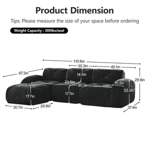 English Elm L-shaped Velvet Sectional Sofa Tufted Modular Seating with Ottoman for Living Room Black W714S01627