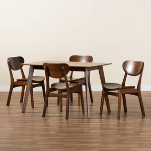 Baxton Studio Baxton Katya Mid-Century Modern 5-Piece Dining Set - Walnut Brown Wood Table & Chairs for Comfort RH378C-Walnut-5PC Dining Set