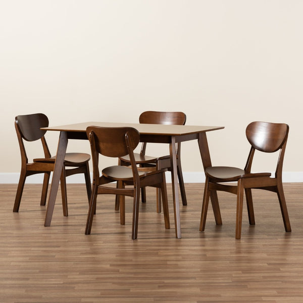 Baxton Studio Baxton Katya Mid-Century Modern 5-Piece Dining Set - Walnut Brown Wood Table & Chairs for Comfort RH378C-Walnut-5PC Dining Set