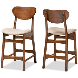 Baxton Studio Baxton Studio Katya Mid-Century Modern Two-Piece Counter Stool Set with Walnut Finish for Comfort Sand Counter RH378P-Sand/Walnut Bent Seat-PC-2PK