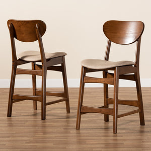 Baxton Studio Baxton Studio Katya Mid-Century Modern Two-Piece Counter Stool Set with Walnut Finish for Comfort Sand Counter RH378P-Sand/Walnut Bent Seat-PC-2PK
