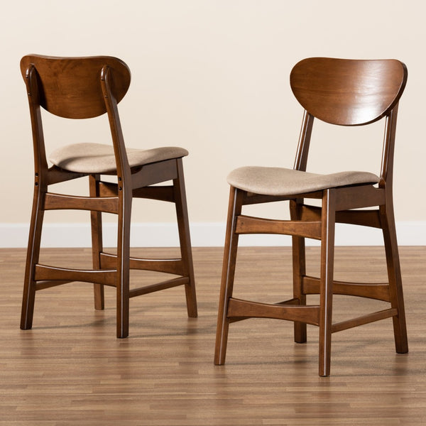 Baxton Studio Baxton Studio Katya Mid-Century Modern Two-Piece Counter Stool Set with Walnut Finish for Comfort Sand Counter RH378P-Sand/Walnut Bent Seat-PC-2PK