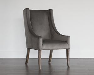 Sunpan Aiden Oversized Wing Back Dining Armchair with Elegant Contoured Arms and Durable Performance Fabric Piccolo Pebble