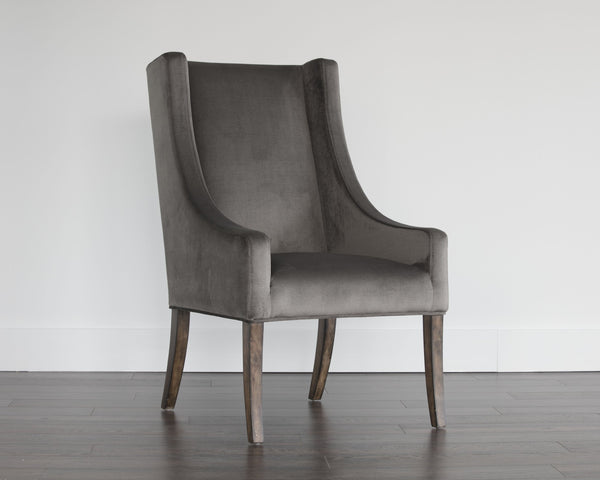 Sunpan Aiden Oversized Wing Back Dining Armchair with Elegant Contoured Arms and Durable Performance Fabric Piccolo Pebble