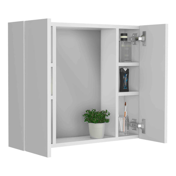 English Elm Artemisa Medicine Cabinet Double Door Mirror with 6 Shelves, Space-Saving White 20.1"x22.8" B20091821
