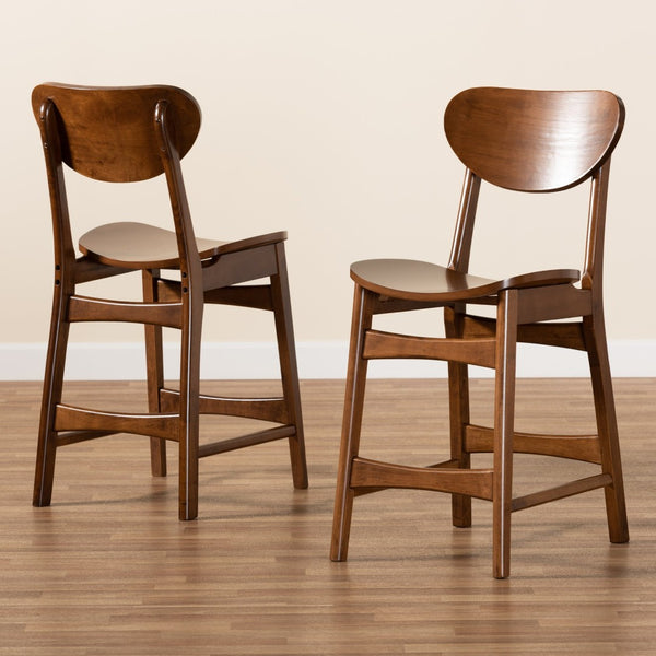 Baxton Studio Baxton Studio Stylish 2-Piece Mid-Century Counter Stool Set in Walnut Brown for Modern Interiors RH378P-Walnut Bent Seat-PC-2PK