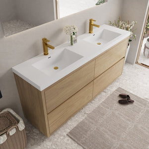 English Elm 72" Floating Double Sink Vanity Glossy White Stone Resin Top Soft Close Storage W1573P211193