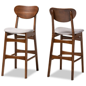 Baxton Studio Baxton Studio Mid-Century 2-Piece Bar Stool Set with Grey Upholstery & Walnut Wood Finish, Stylish Comfort RH378BP-Grey/Walnut Bent Seat-BS-2PK