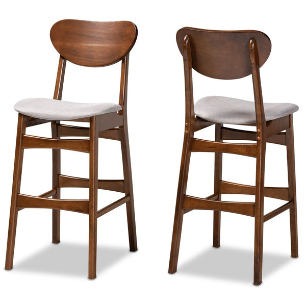 Baxton Studio Baxton Studio Mid-Century 2-Piece Bar Stool Set with Grey Upholstery & Walnut Wood Finish, Stylish Comfort RH378BP-Grey/Walnut Bent Seat-BS-2PK