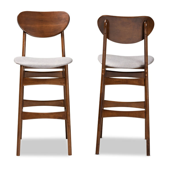 Baxton Studio Baxton Studio Mid-Century 2-Piece Bar Stool Set with Grey Upholstery & Walnut Wood Finish, Stylish Comfort RH378BP-Grey/Walnut Bent Seat-BS-2PK